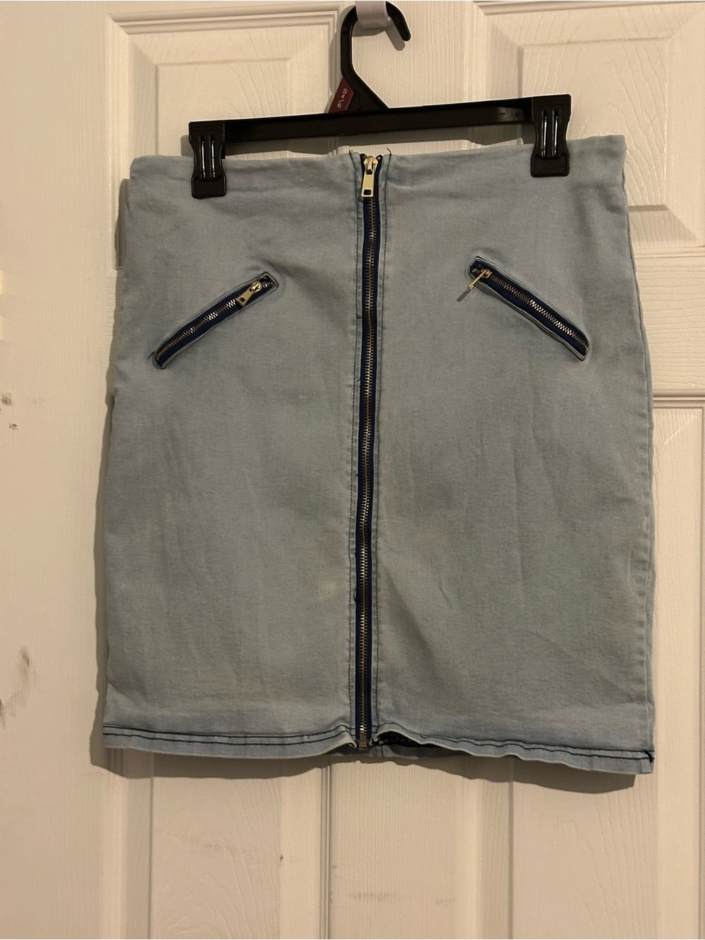 VTG like Y2K Light Wash Denim Zip-Up Mini Skirt – Cyber Moto Biker Aesthetic 1X
